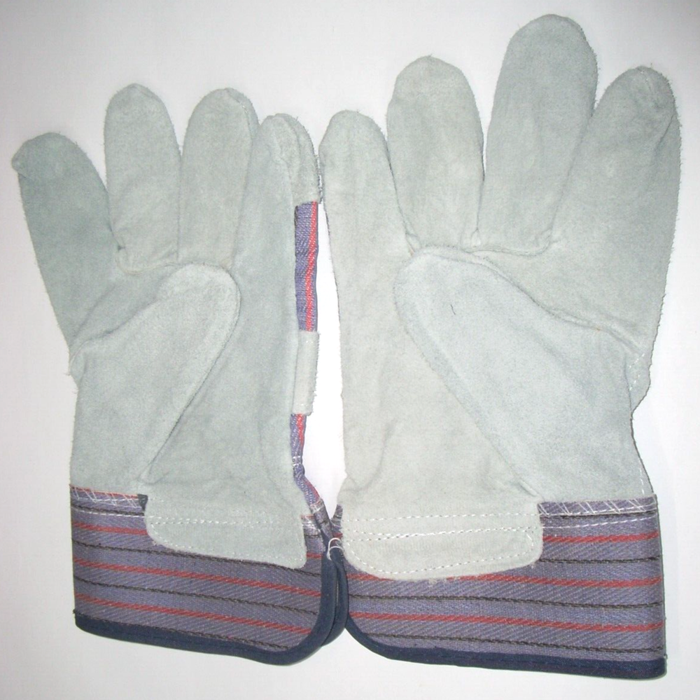 Leather Palm Work Gloves Knuckle Strap Canvas Back Gauntlet Cuff Size Large 3pr