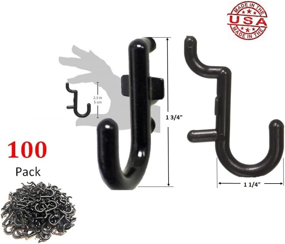100Pcs Pegboard Accessory Peg Hook Set – Durable, Self-Locking Black 1/4" J-S...