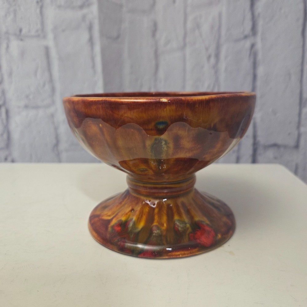 Vintage Orange Red Ablaze Glossy Goblet Pottery Planter