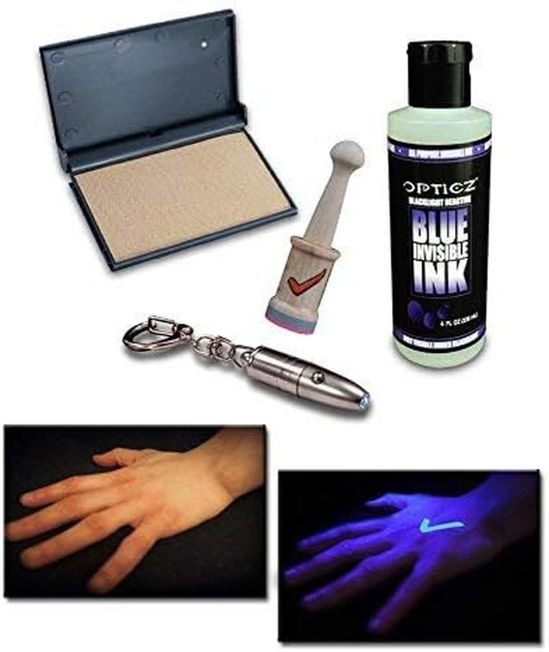 Opticz UV Blacklight Reactive Invisible Blue Ink Hand Stamping Document Marking
