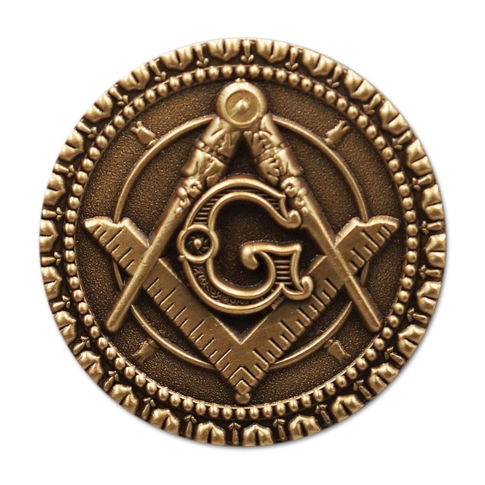 Square & Compass Round Masonic Lapel Pin - Antique Brass