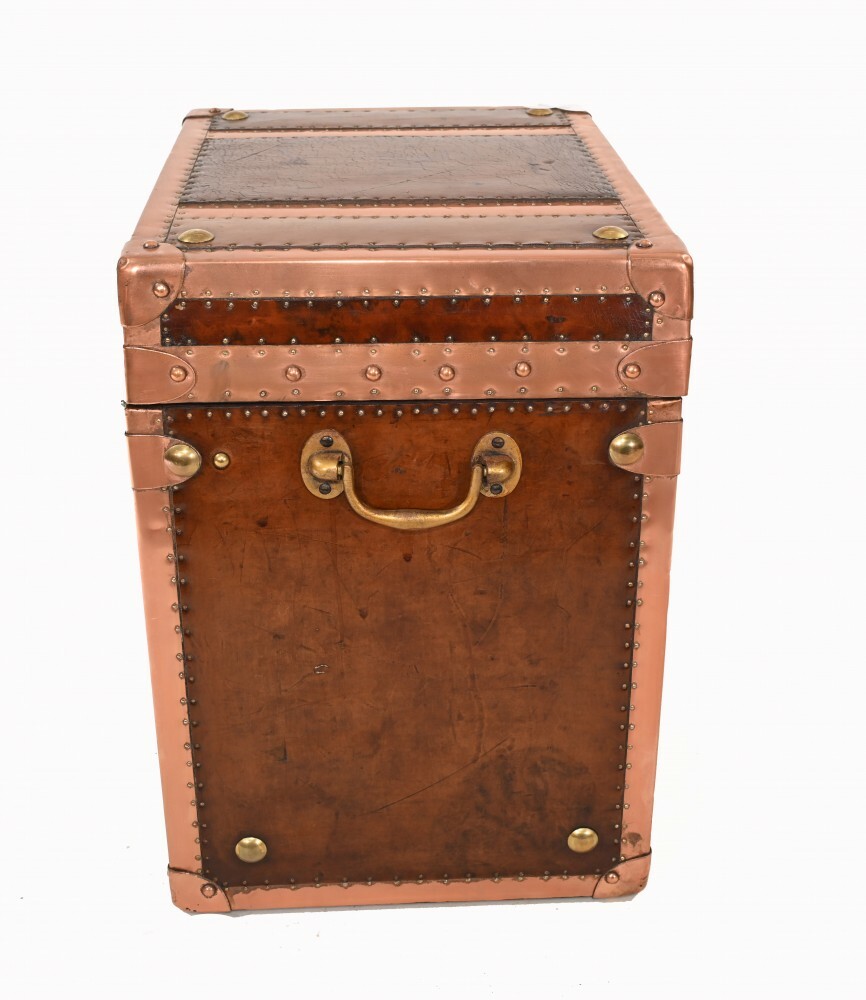 Leather Copper Luggage Box Steamer Trunk Case Table