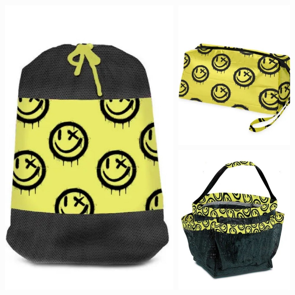 Mesh Shower Caddy - Black & Yellow Smiley Face Trim