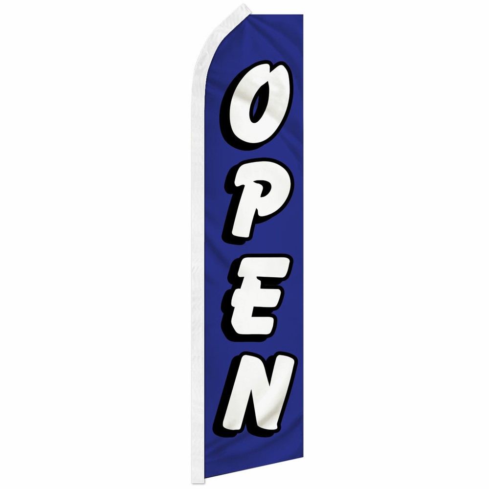 Open Advertising Swooper Feather Flutter Flag Now Open BL/WT
