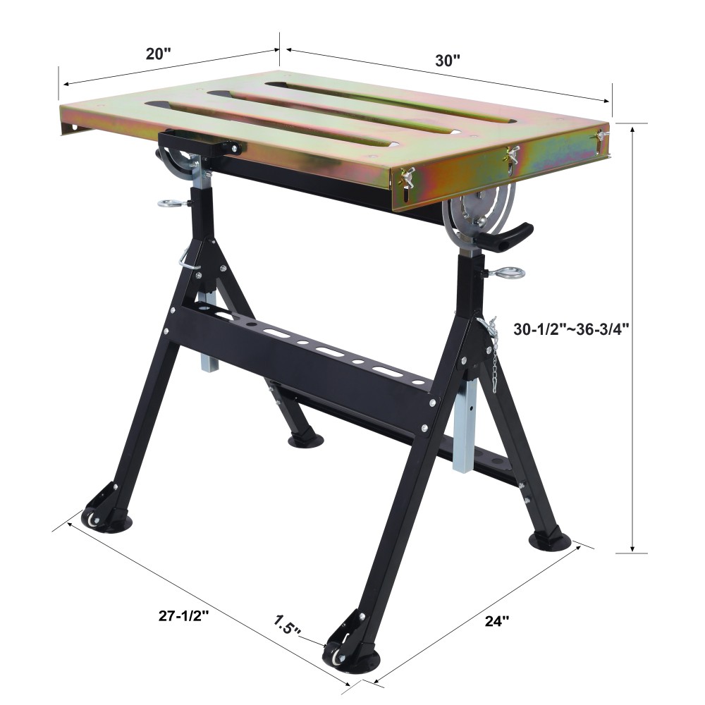 Adjustable Welding Table 30"x20", Folding, 400lb Capacity, Wheels