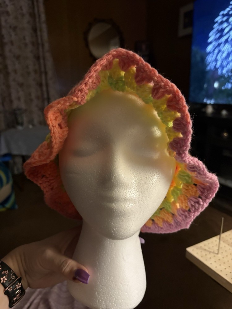 Handmade Crochet Bucket Hat Rainbow Multicolor