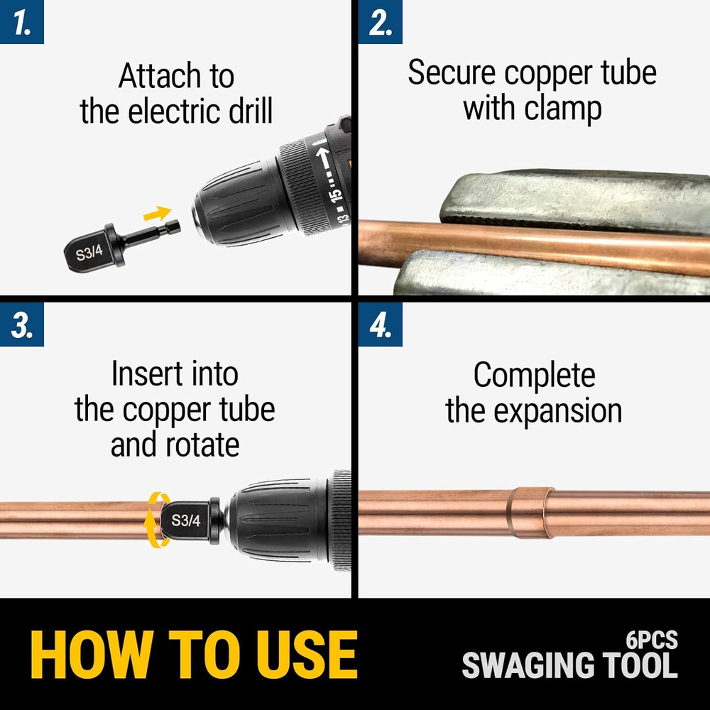 HVAC Copper Swaging Tool & Copper Flaring Tool Drill Bit Set, 11-Piece Black ...