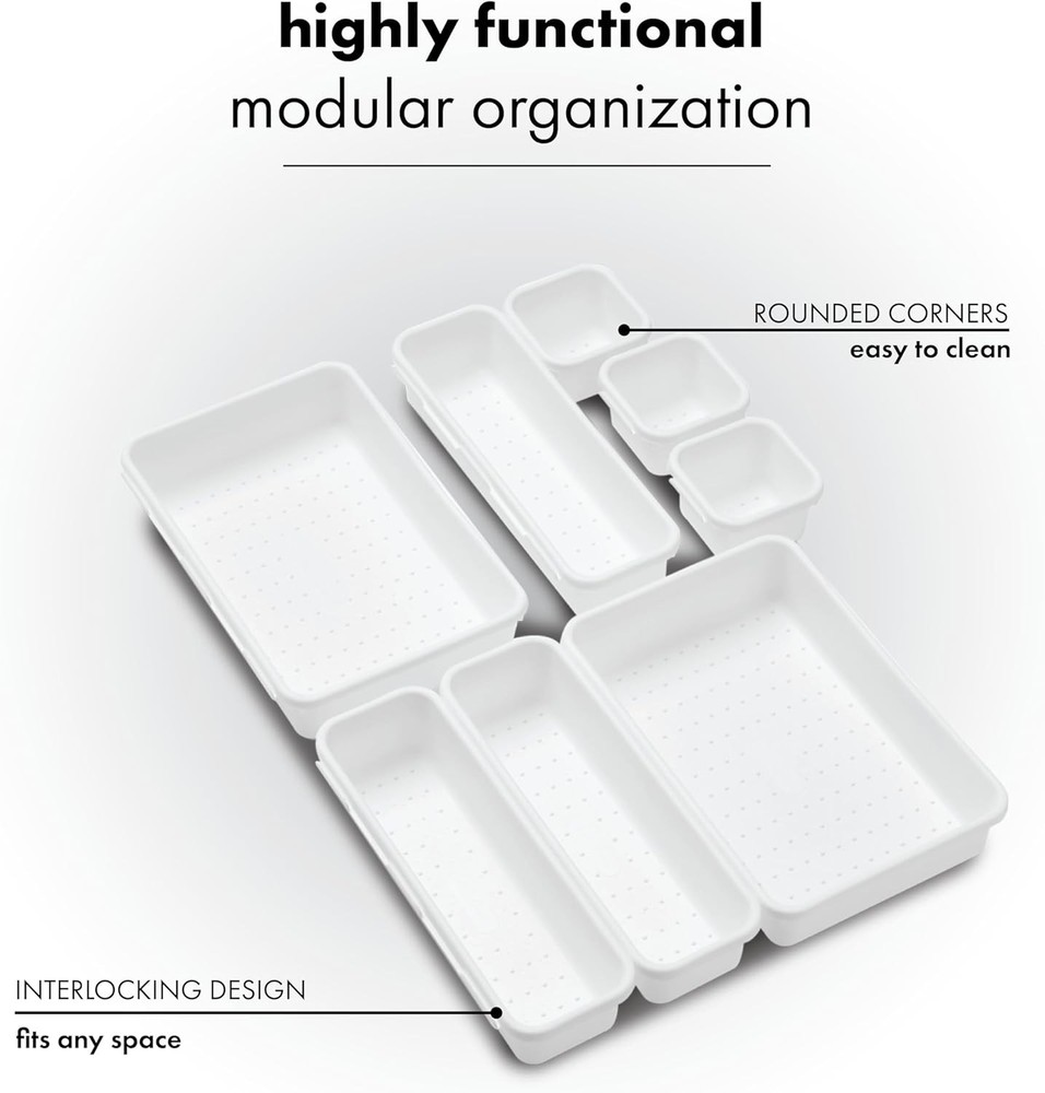 Madesmart 8-Piece Interlocking Bin Pack Customizable 8-Piece, White