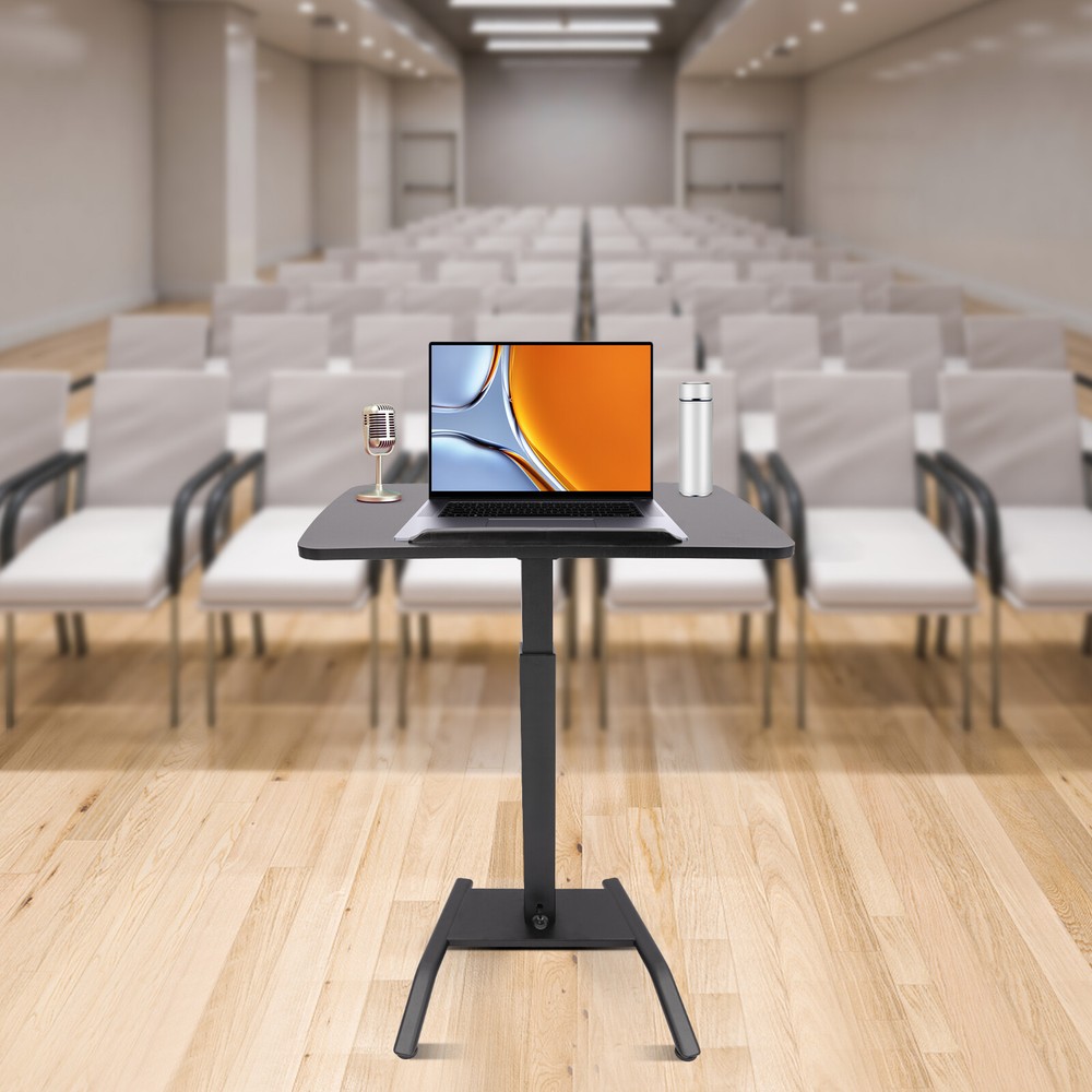 Adjustable 25.5“ Rolling Podium Desk Standing Lifting Computer Desk Black