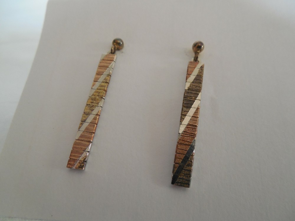Sterling silver textured mixed metal dangle post earrings