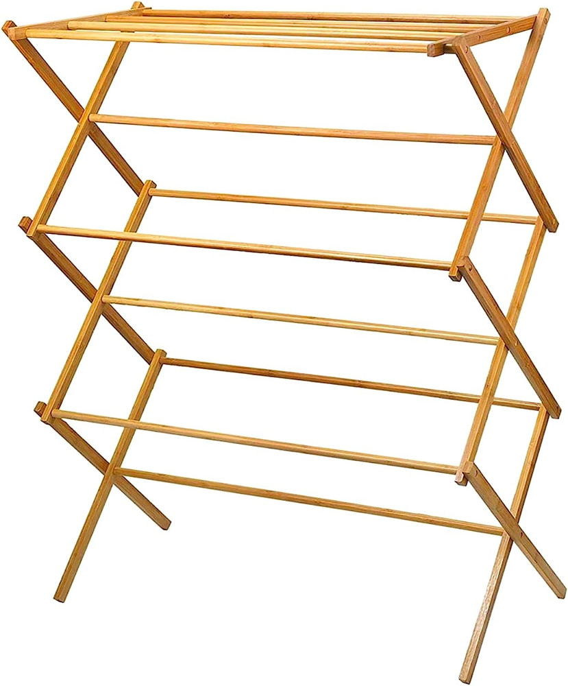 Collapsible Bamboo Clothes Drying Rack - Heavy Duty & Pre-Assembled