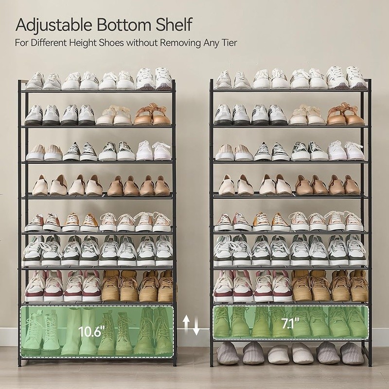 Sturdy 8 Tier Shoe Rack Organizer Adjustable Heavy Duty Metal Storage Solution
