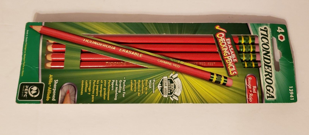 4-Pack Ticonderoga Red Erasable Checking Pencil NEW