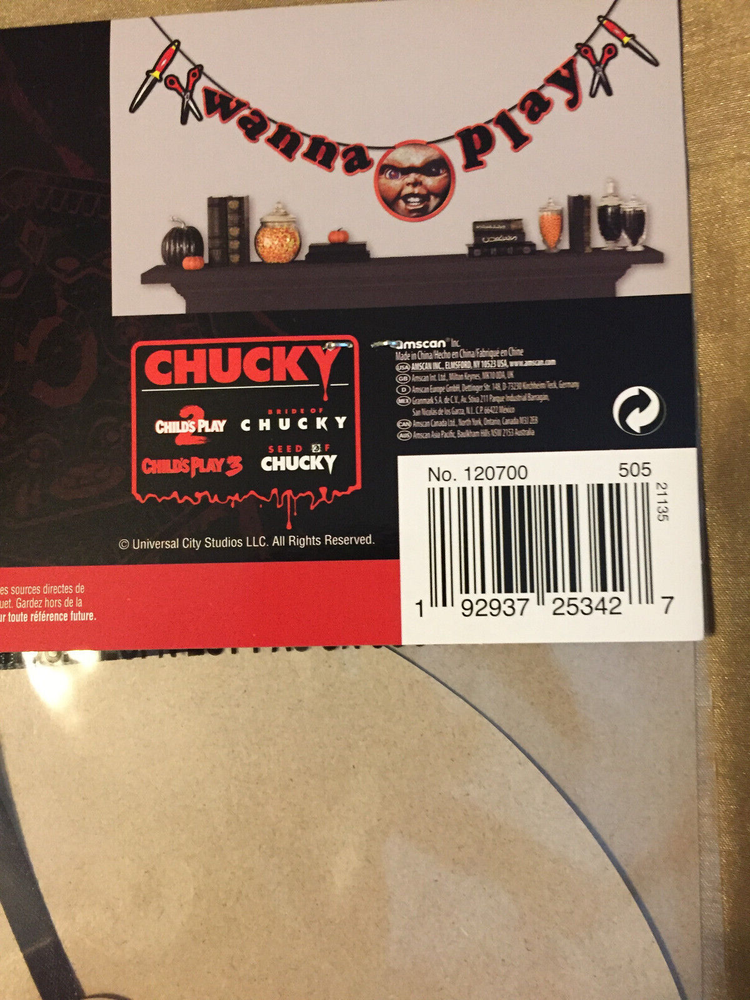 CHUCKY WANNA PLAY BANNER 12FT UNIVERSAL STUDIOS AMSCAN