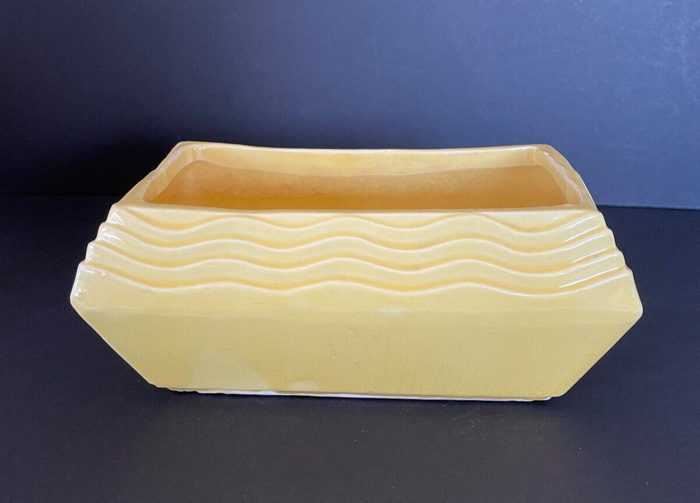 Vintage McCoy USA Yellow Rectangular Planter Wavy Pattern, Art Deco