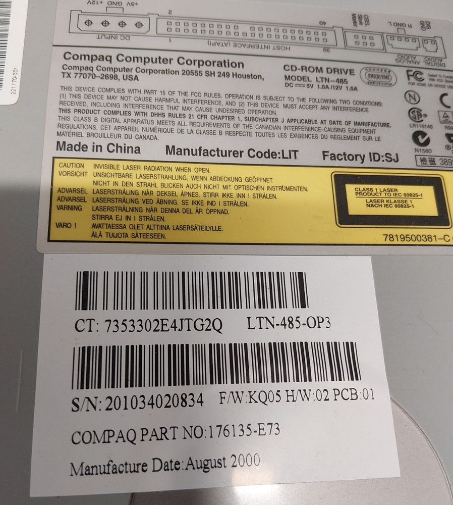 Lite-On - Compact Disc 48X MAx CD-ROM Drive Model LTN-485-