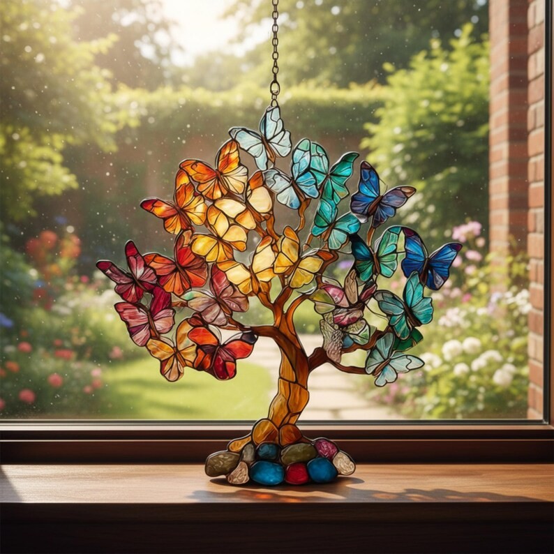 Custom Butterfly Tree Suncatcher Acrylic Personalized Window Decor