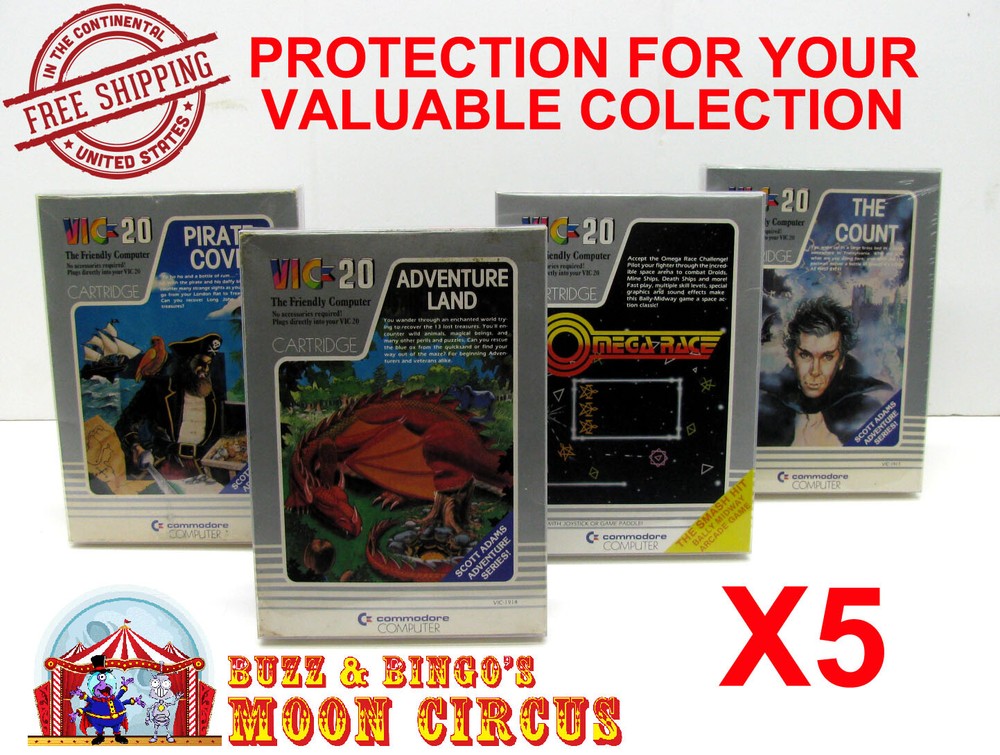 5X COMMODORE VIC 20 CIB CARTRIDGE BOX - CLEAR PROTECTIVE BOX PROTECTOR SLEEVE