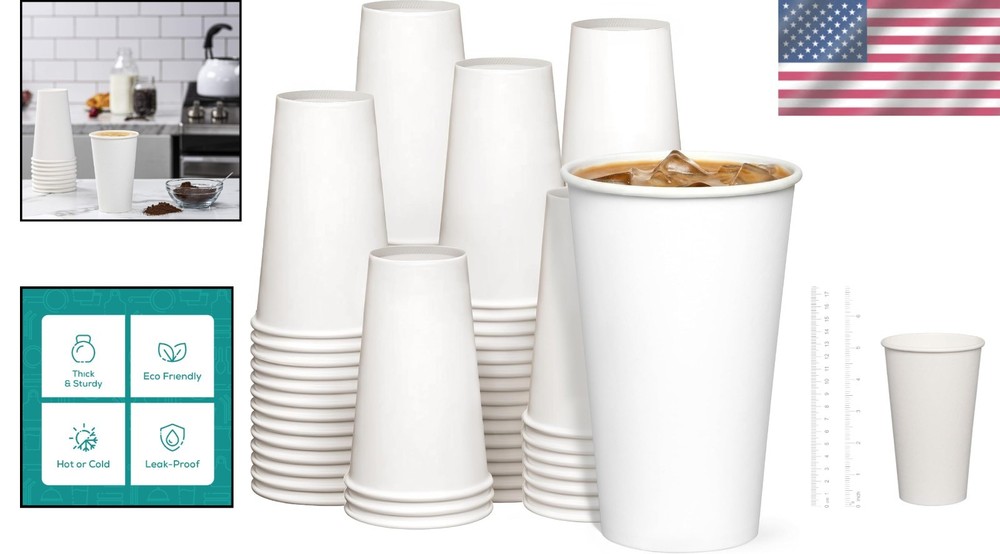 Eco-Friendly Hot & Cold Drink Cups - Sturdy 16 oz [200 Pack]