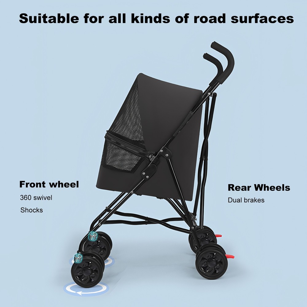 Black Pet Stroller for Small Dogs Cat with Mesh Ventilation Soft Foldable Design
