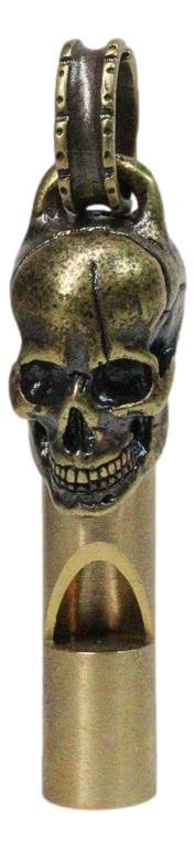 Solid Brass Polished Gold Finish Ghost Skull Head Death Whistle With Ring