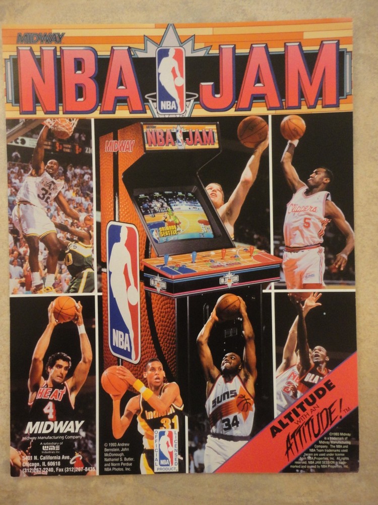 NBA Jam Video Game Flyer Original Midway 1993
