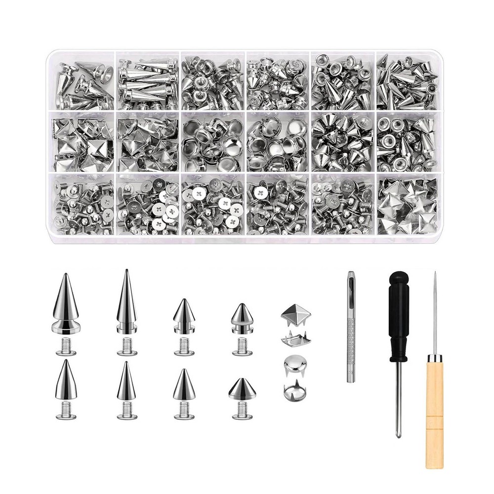 DIY Leather Jacket Spikes and Studs Kit 455PCS Cone Square Dome with Tools