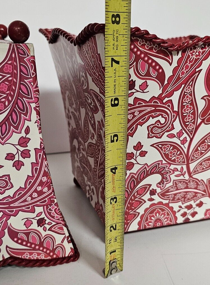 Two Red & White Candy Cane Decoupage Tin Planters 8" x 8.5"
