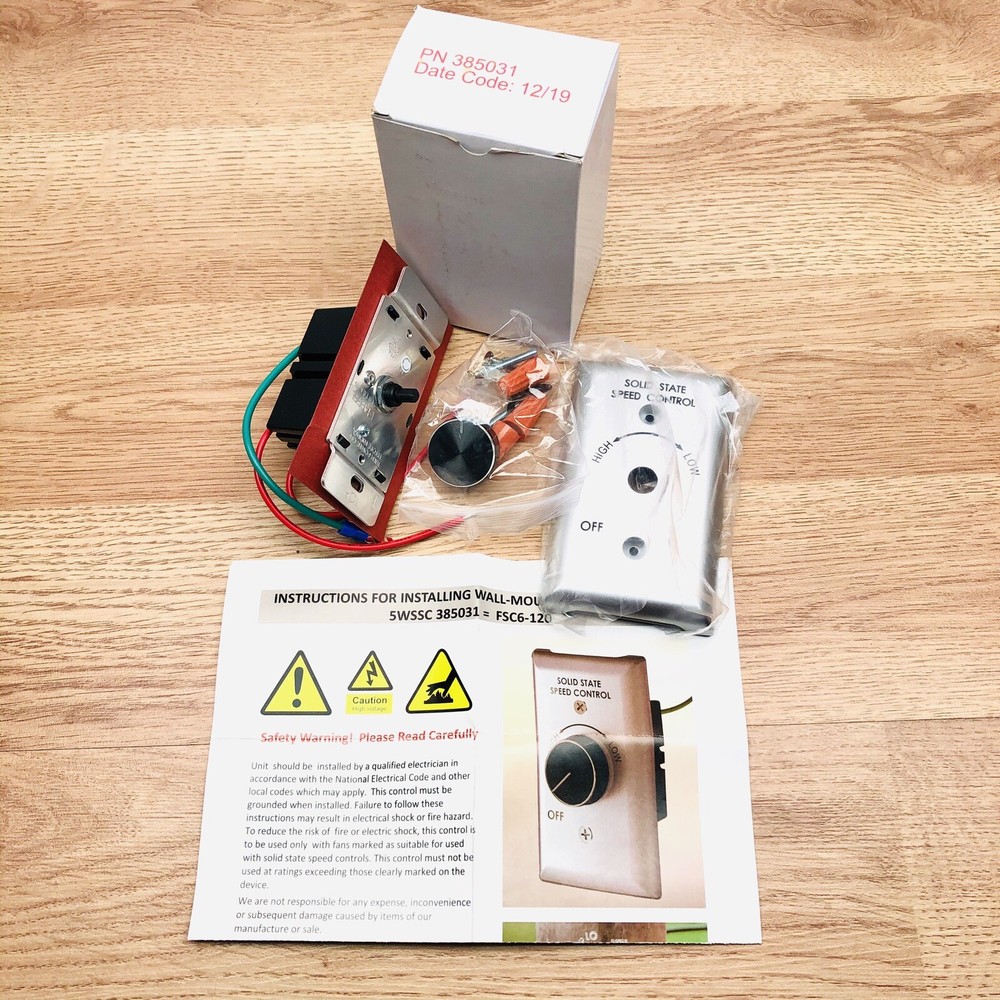 RAFFEL 385031 SOLID STATE SPEED CONTROL SWITCH FAN WALL MOUNT CONTROLLER 120V 50