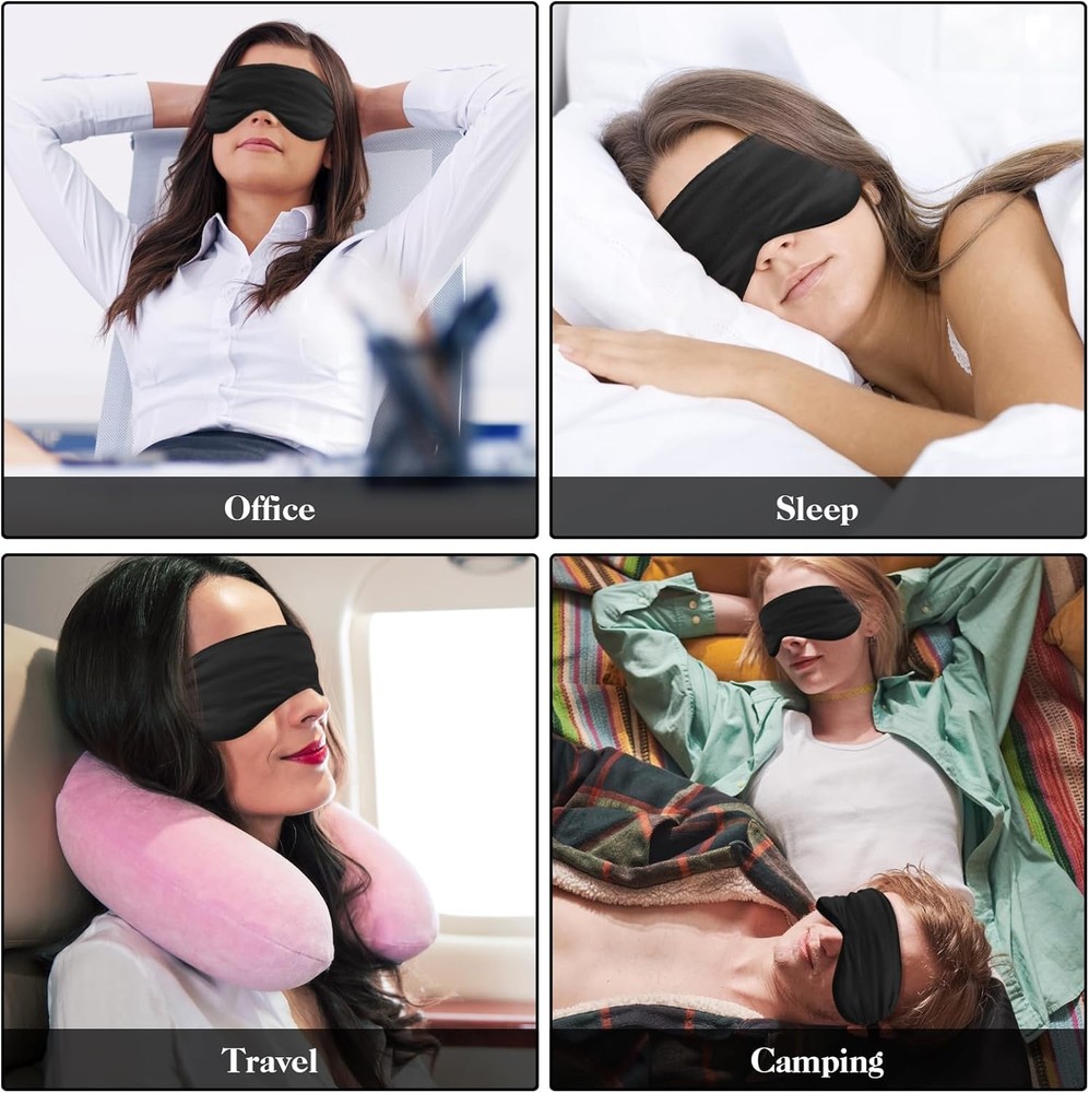 2 Pack Sleep Mask Silk Eye Cover for Sleeping, Soft Satin Black
