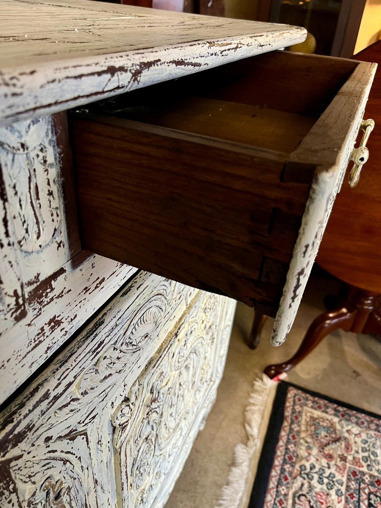 Antique Louis XV Style Buffet Sideboard Distressed White
