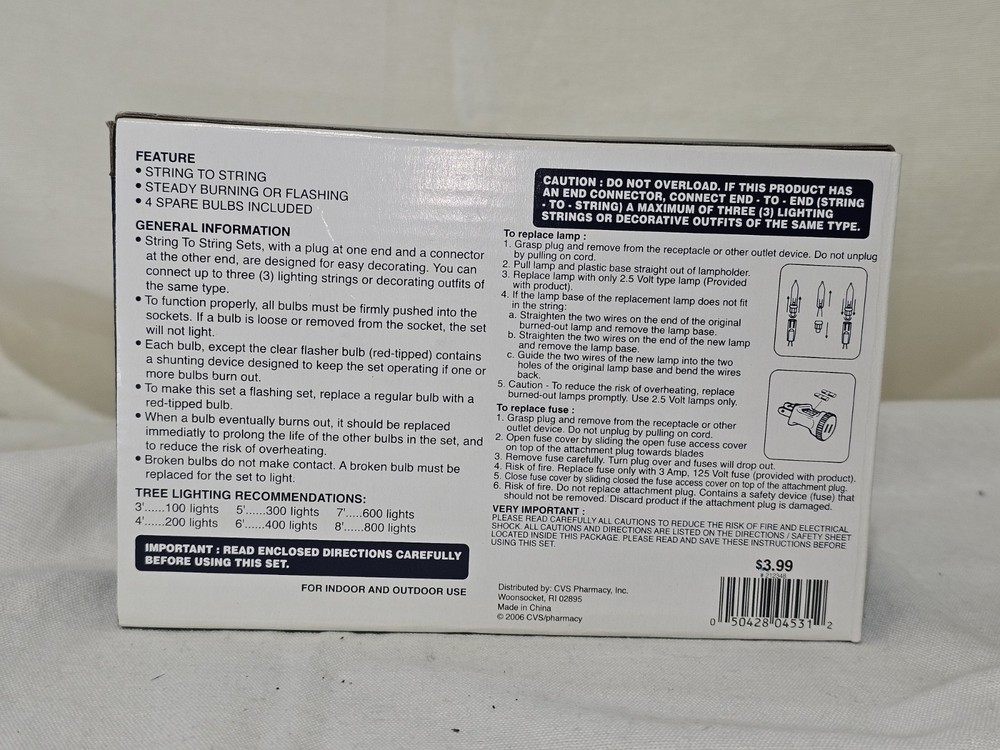 100 Holiday String to String Style Lights (White Wire; Red, Clear, Blue Bulbs)