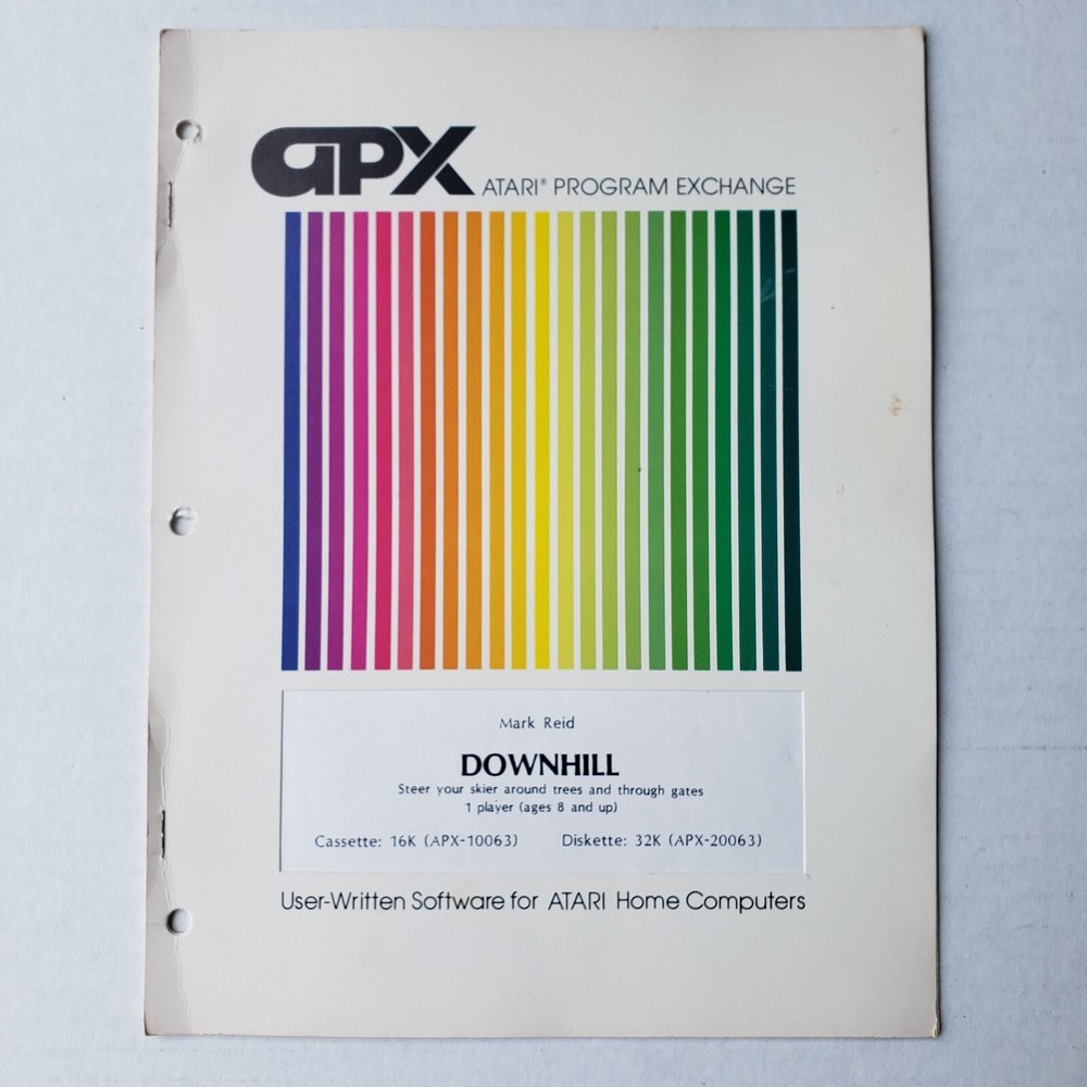 APX Atari Program Exchange Product Downhill Skiing 16K Cassette Game & Manual