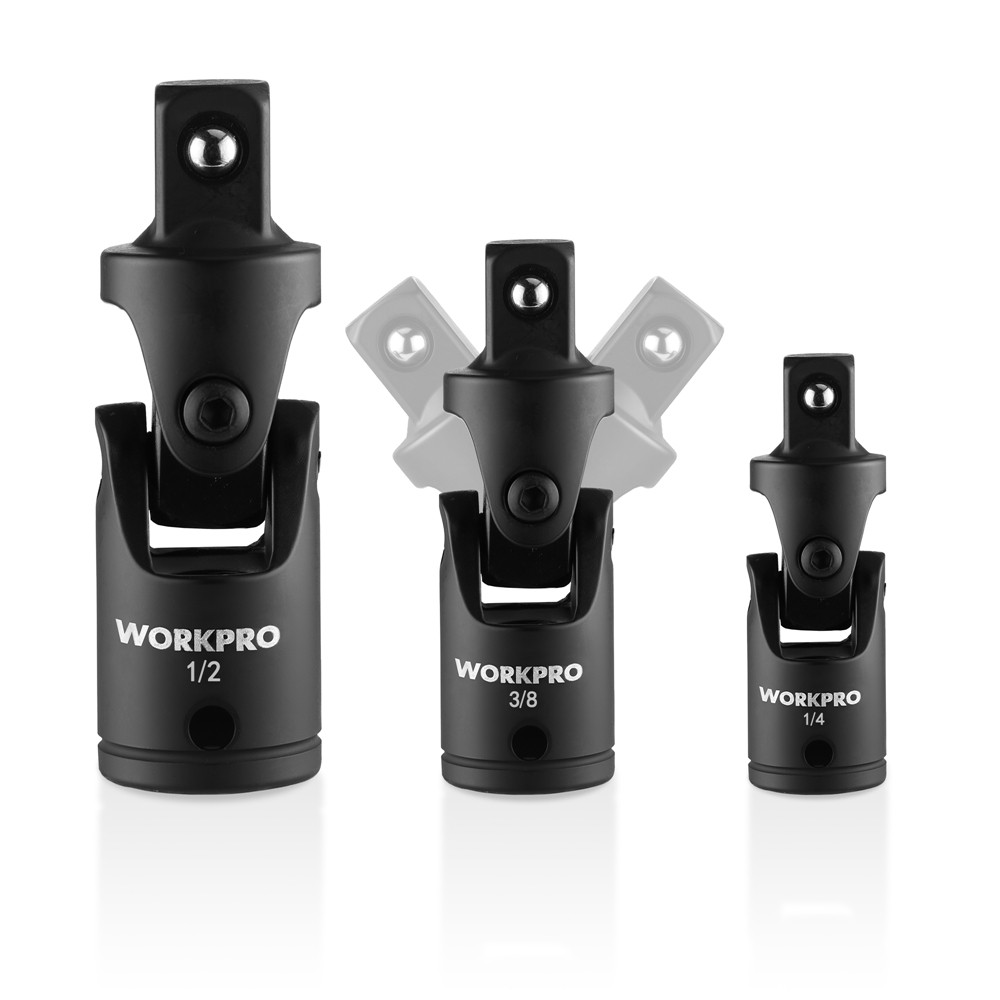 WORKPRO 3PC Universal Joint Socket Adapter Flexible U-Joint Set 1/4" 3/8" 1/2"Dr