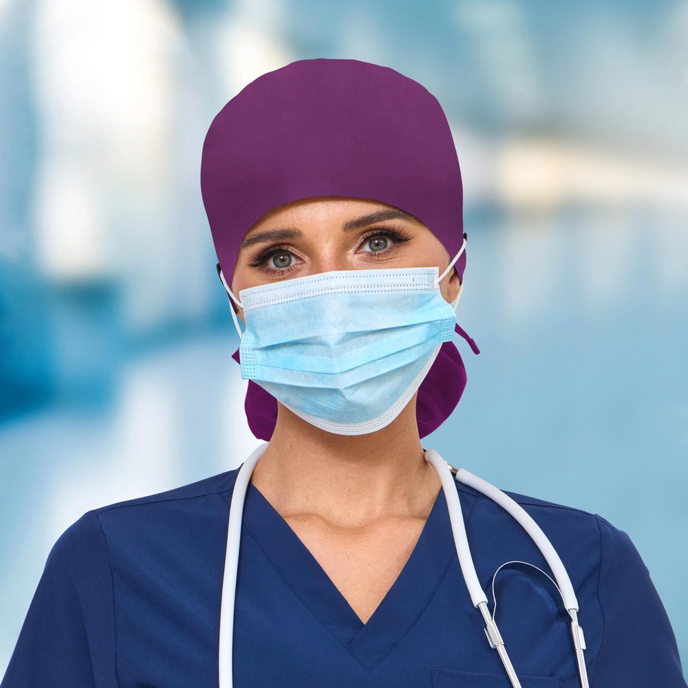 Satin Lined Scrub Cap with Ponytail Pocket Adjustable Surgical Cap with Sweat...