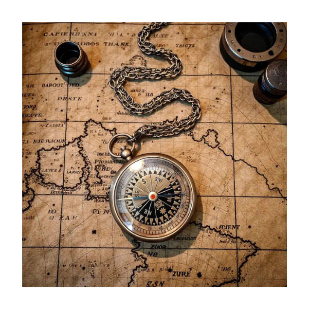 Personalized Engraved Compass with Chain | Antique Brass Pocket Compass | Custom