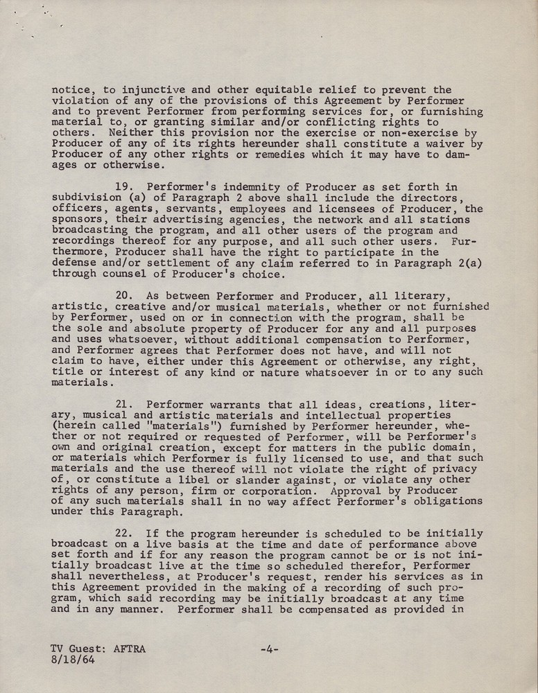 DONALD O'CONNOR - CONTRACT DOUBLE SIGNED 02/03/1967