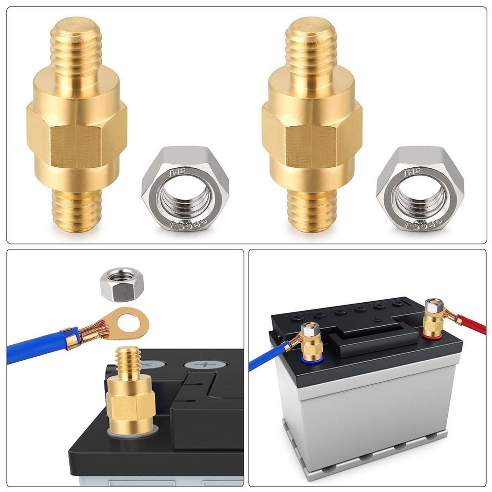 3/8"-16 Brass Side Post Battery Terminal Bolt Standard Extender Stud for GM Post