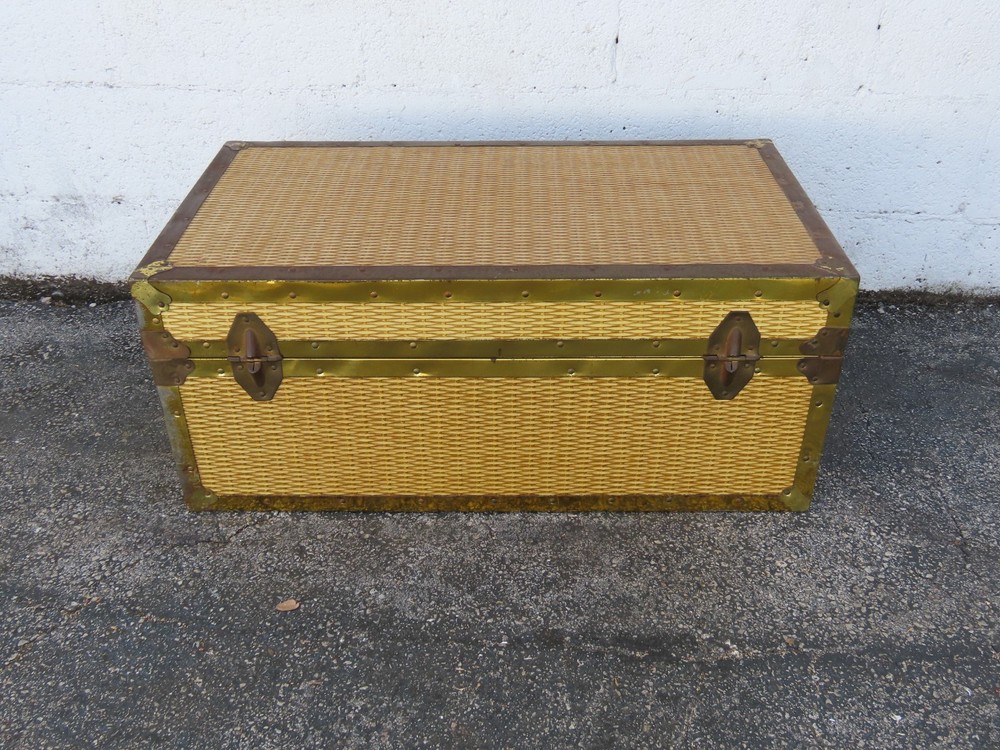 Hollywood Regency Wicker Cedar Hope Chest Blanket Trunk 6326