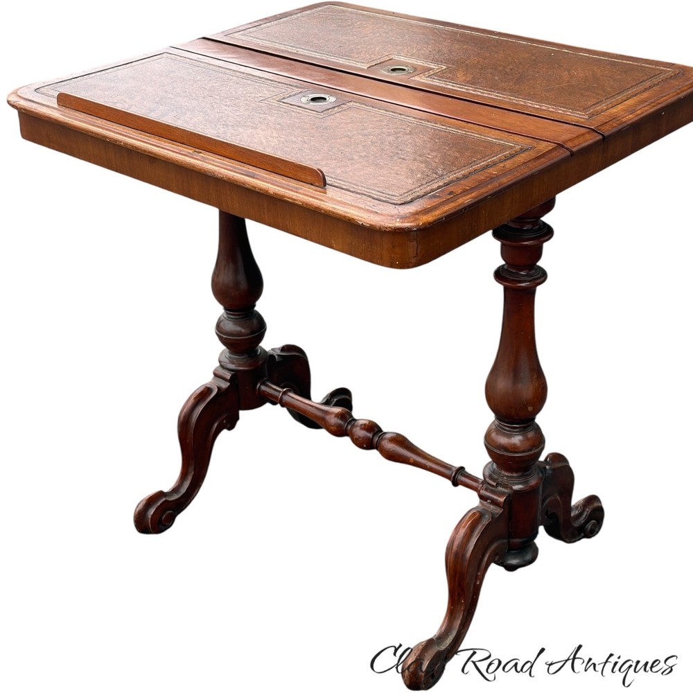 Antique Regency writing reading table combination drawing leather top 19th