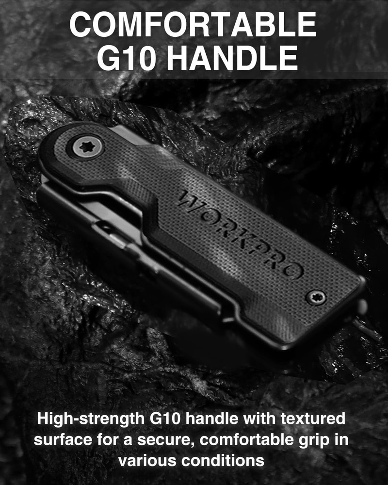 WORKPRO 3-Pack Folding Utility Knife Set, G10 Handle Box Cutter with 10 Extra SK