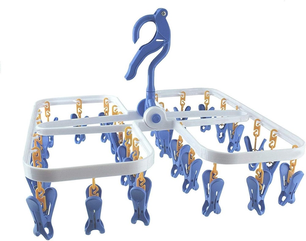 Foldable Plastic Hanging Dry Rack with 28 Clothespins - Space Saver Drier