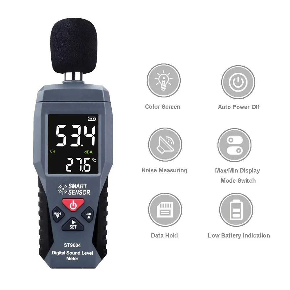 Decibel Meter LCD Backlight Sonometer Noise Meter with Thermometer Function