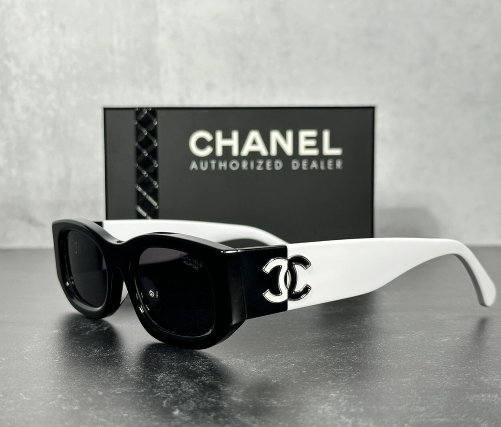CHANEL 5525 POLARIZED BLACK & WHITE RECTANGLE SUNGLASSES