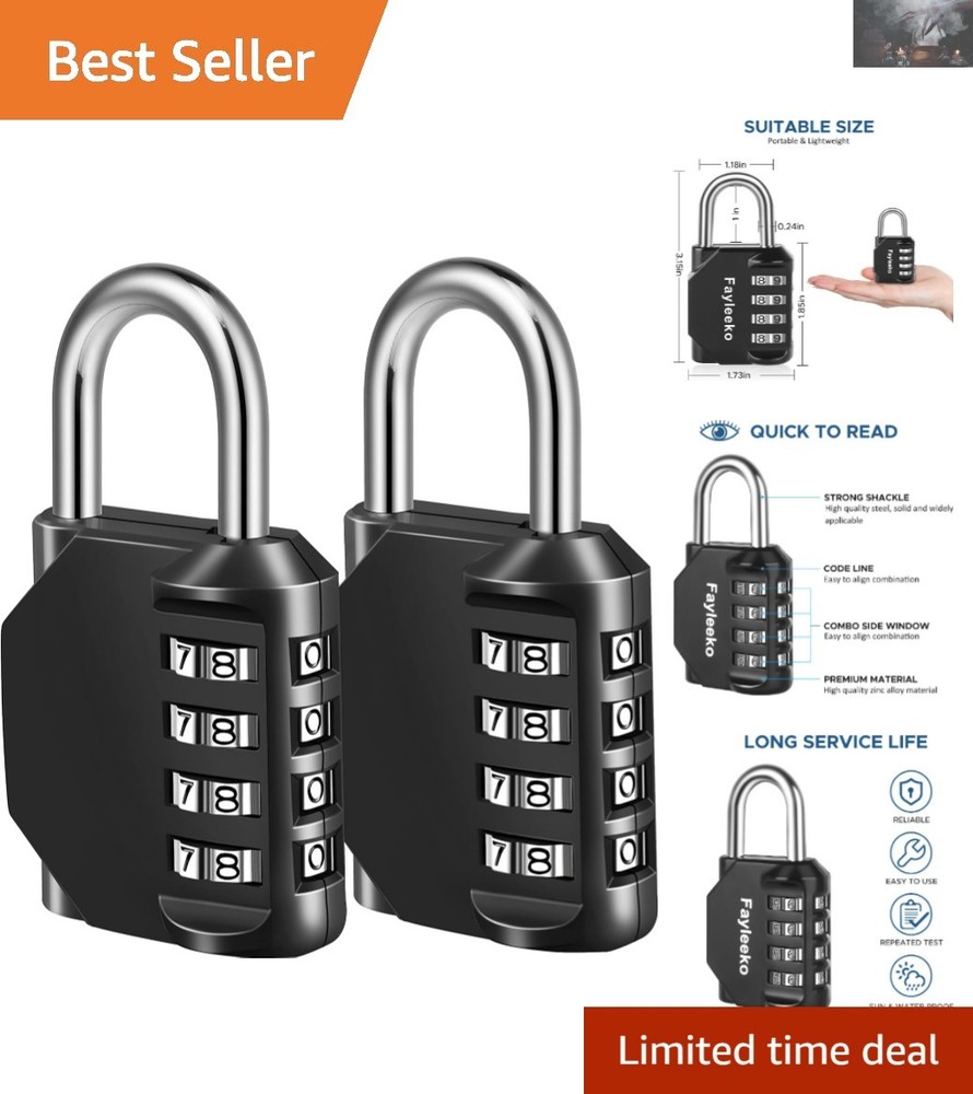 4-Digit Combination Lock - Resettable Security Padlock, 2-Pack for Gym & Locker