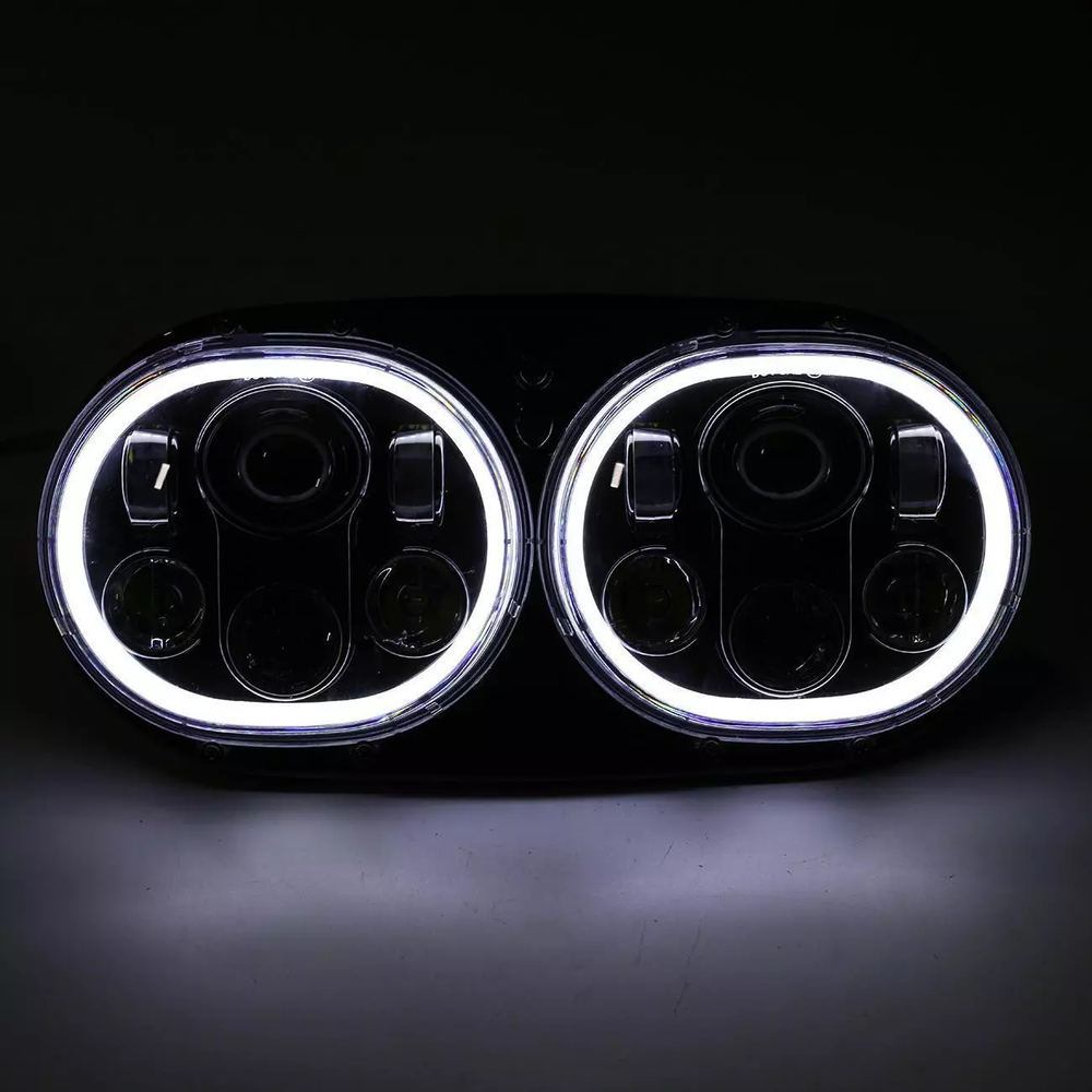 5.75" LED Dual Double Headlight Lamp Replacement For Road Glide 1998-2013