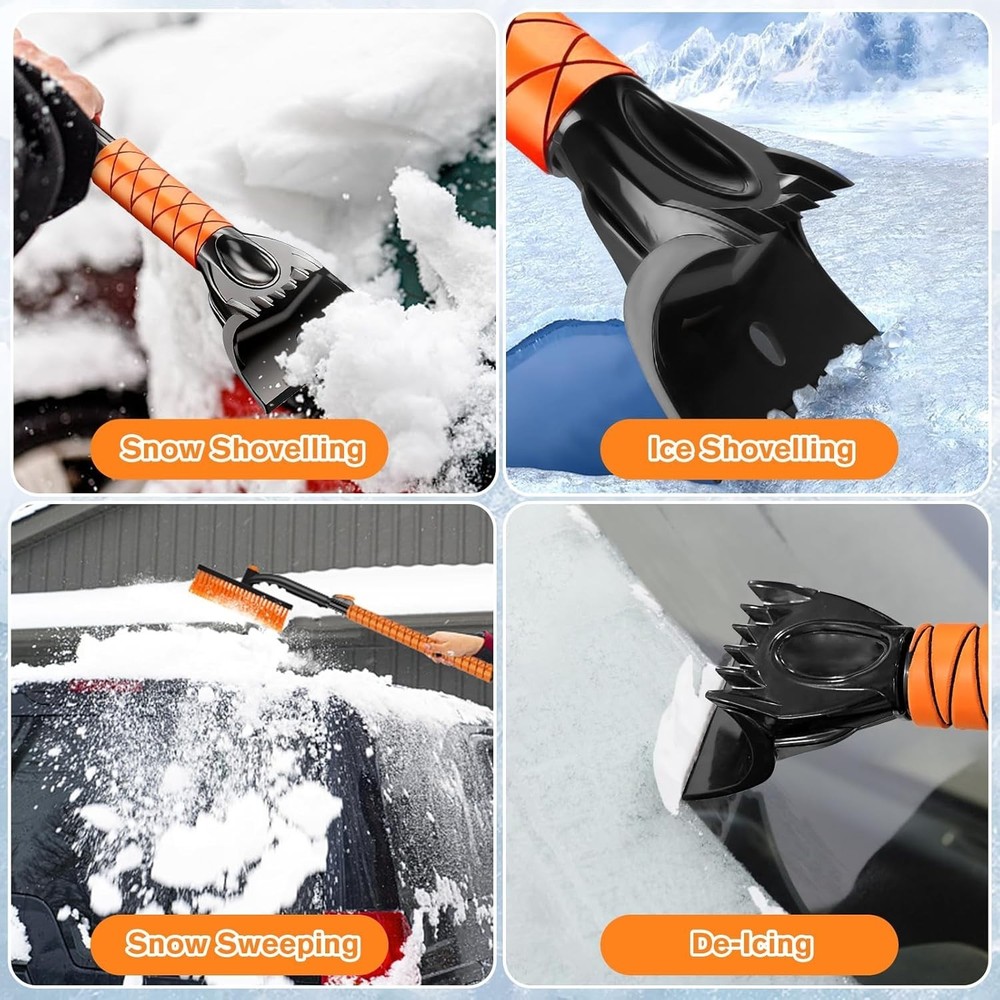 Extendable Ice Scraper & Snow Brush - 30"-39" Adjustable with 360° Swivel