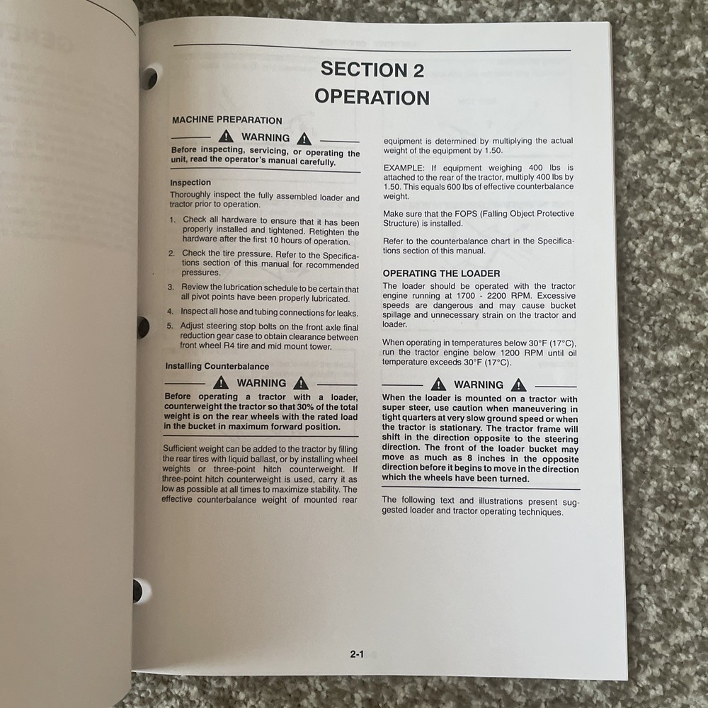 New Holland 110TL Front Loader Operator’s Manual