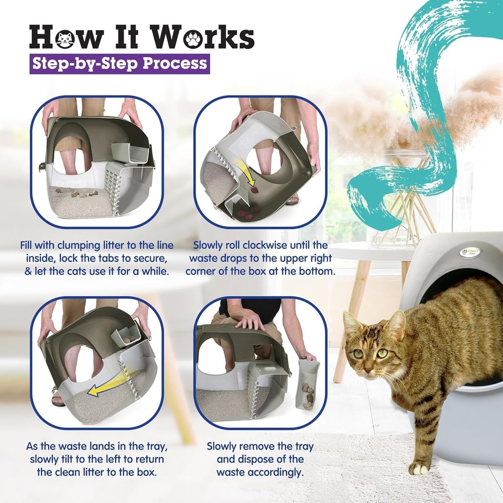 Self-Cleaning Litter Box Regular Grey - Patented Roll & Sift, No Scooping, Ea...