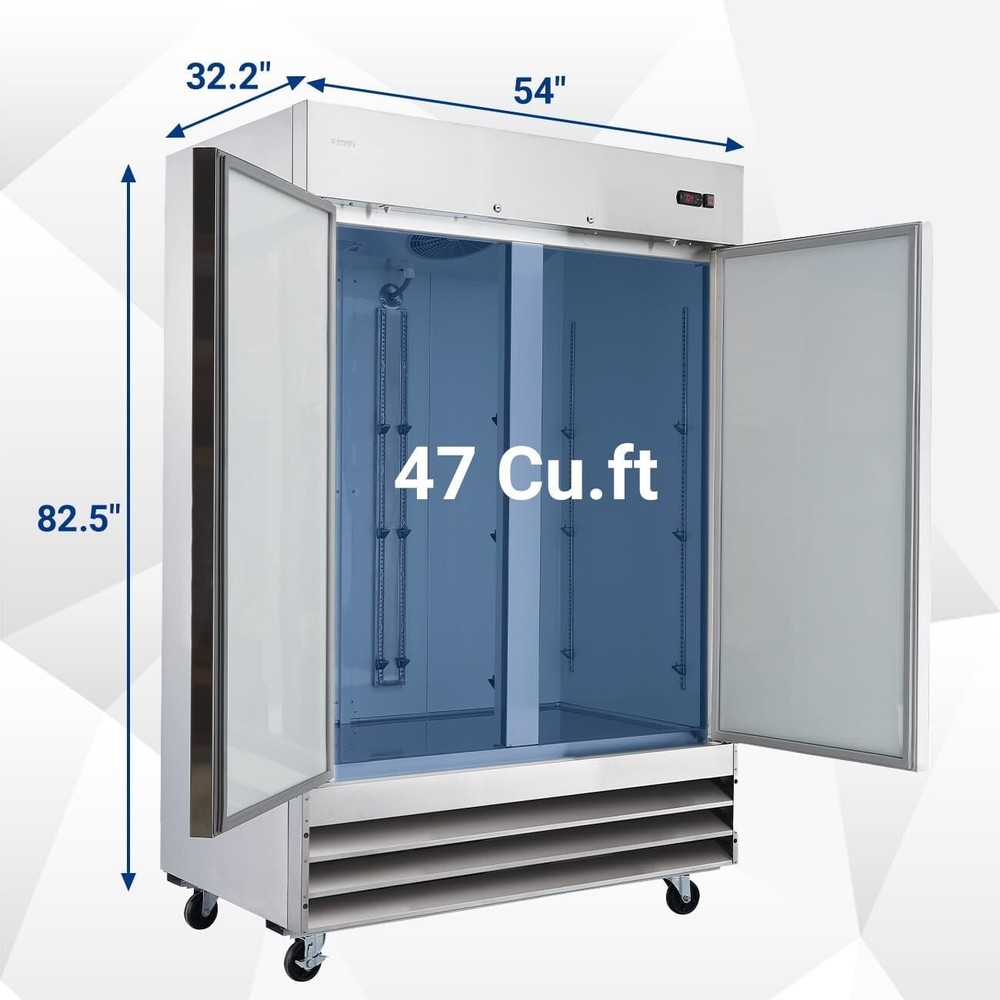 Smad Refrigerator 47 Cu.Ft Commercial Fridge 2 Section Solid Door Refrigerators